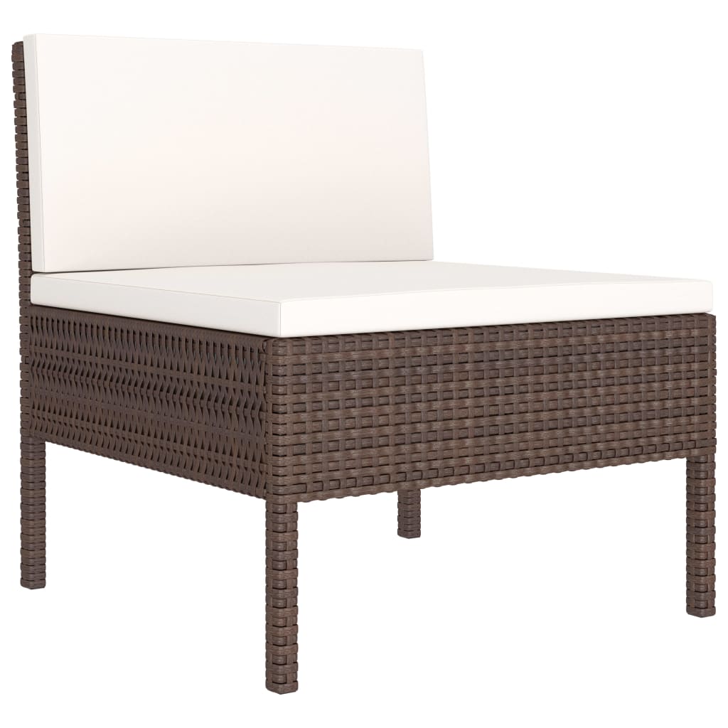 2 Pcs conjunto lounge de jardim c/ almofadões vime PE castanho