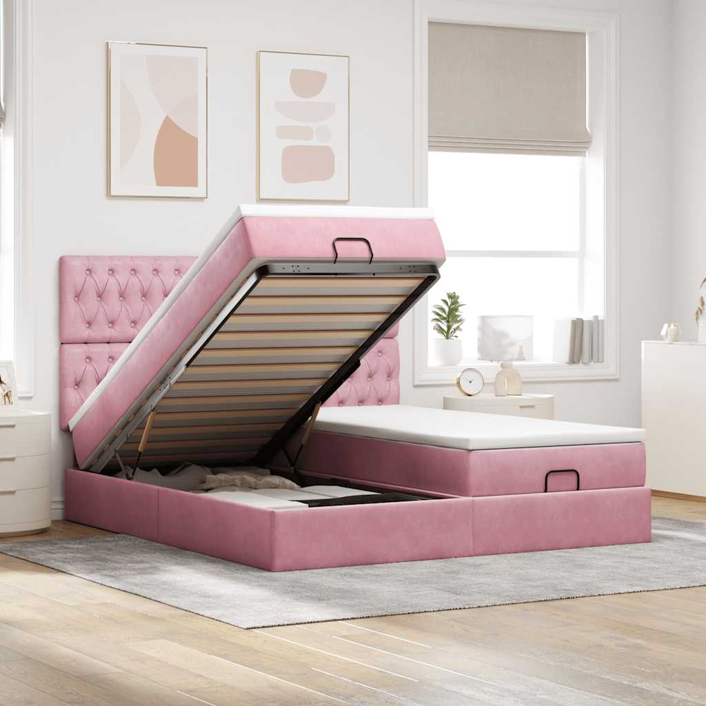 Estrutura de cama otomana com colchões 180x200 cm veludo rosa