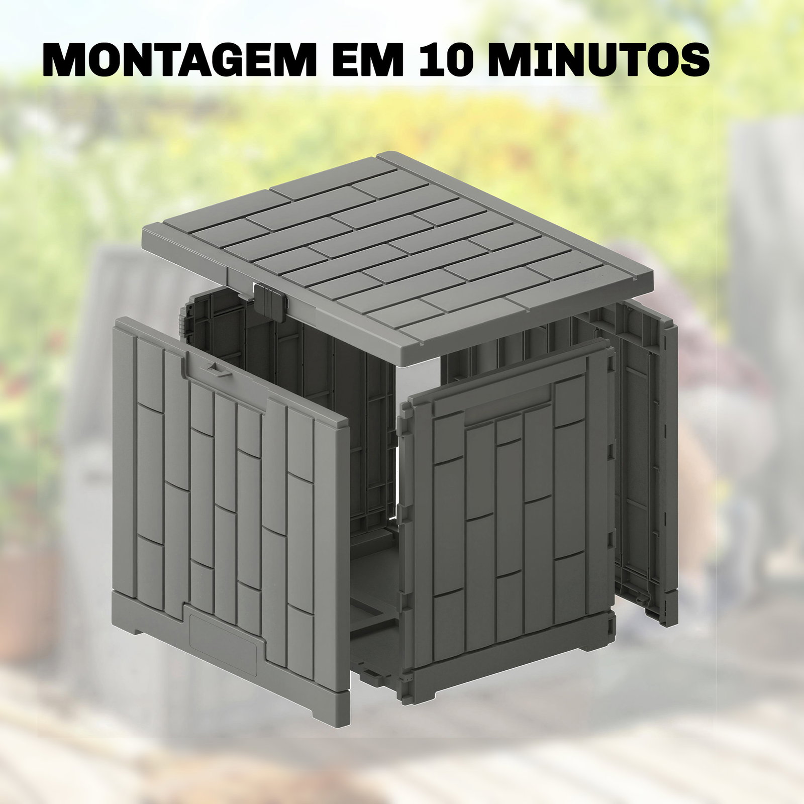 Baú exterior capacidade 114l baú de armazenamento exterior resistente à água e aos raios UV com fecho cinzento