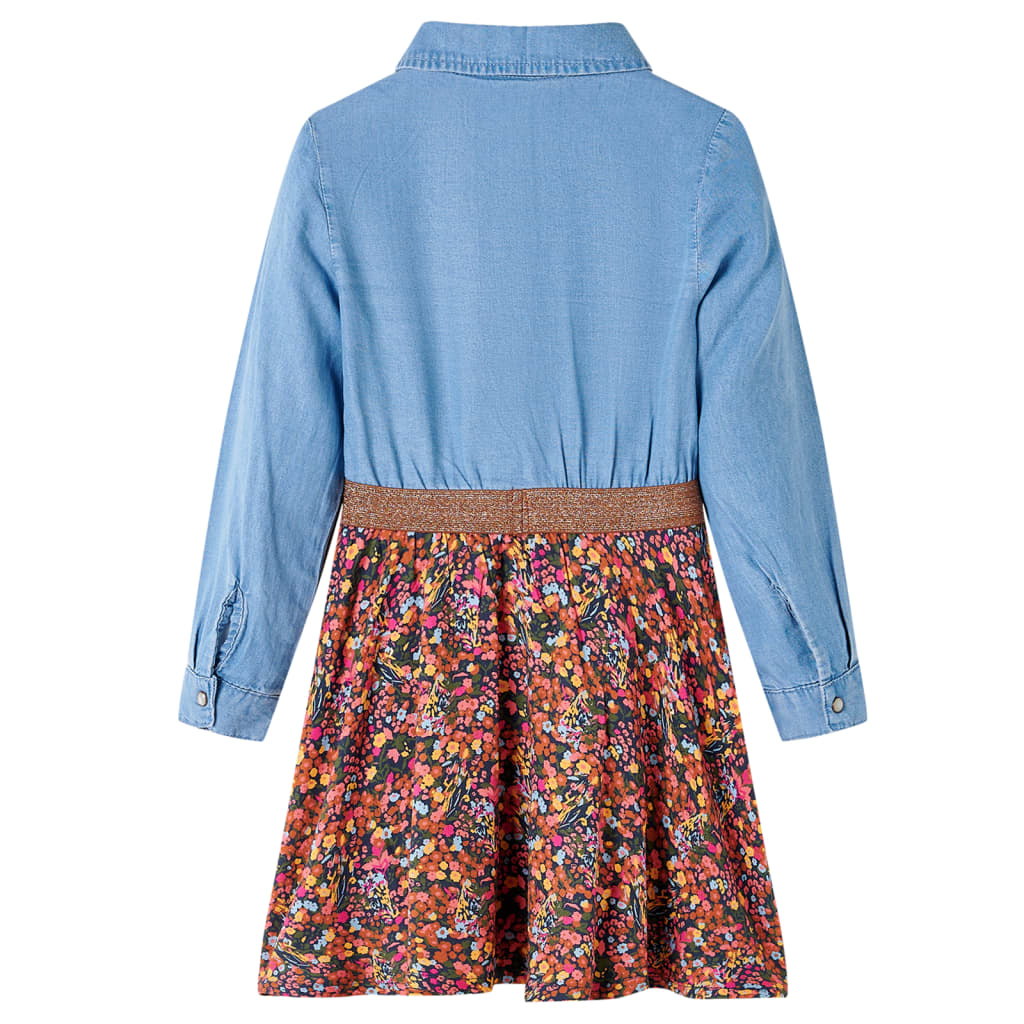 Vestido de manga comprida para criança azul-marinho e azul-ganga 104
