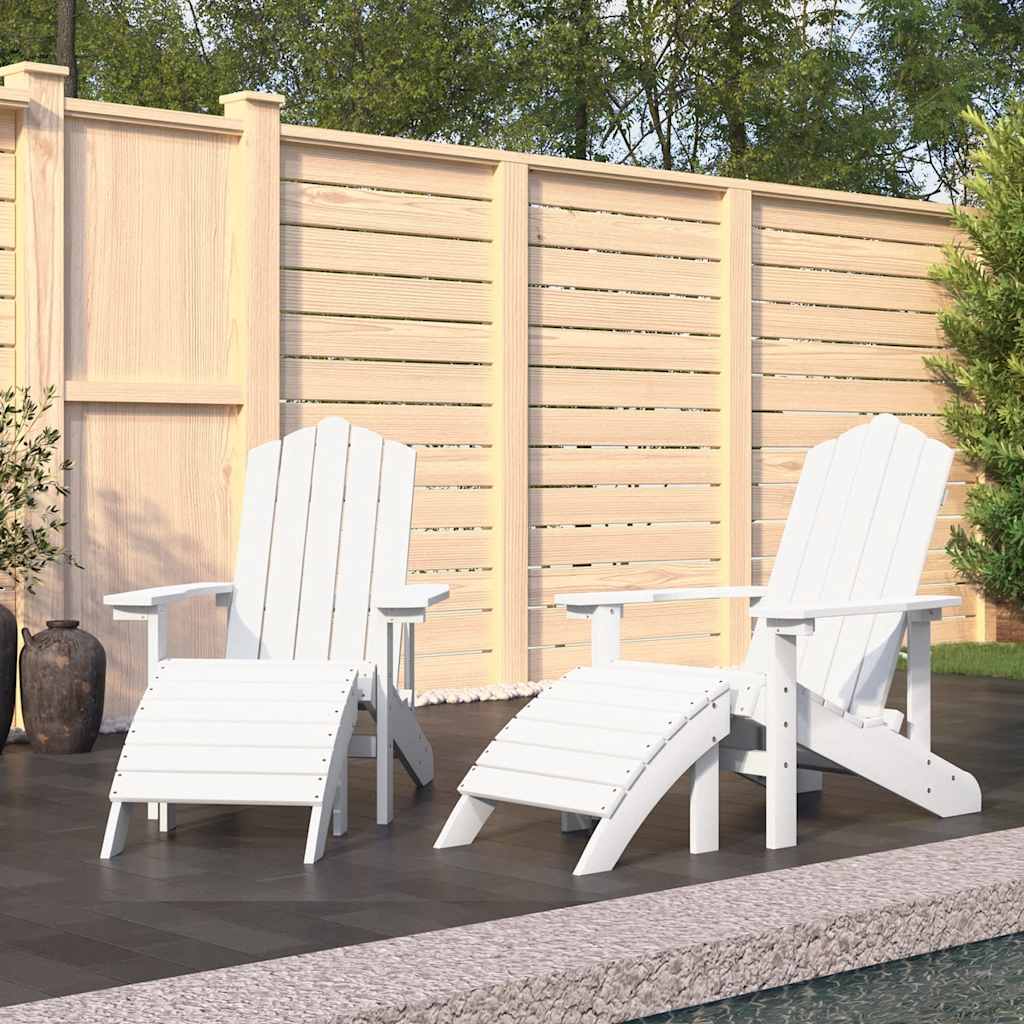Cadeiras de jardim adirondack c/ apoio de pés 2 pcs pead branco