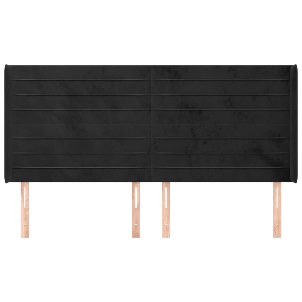 Cabeceira de cama c/ abas veludo 163x16x118/128 cm preto