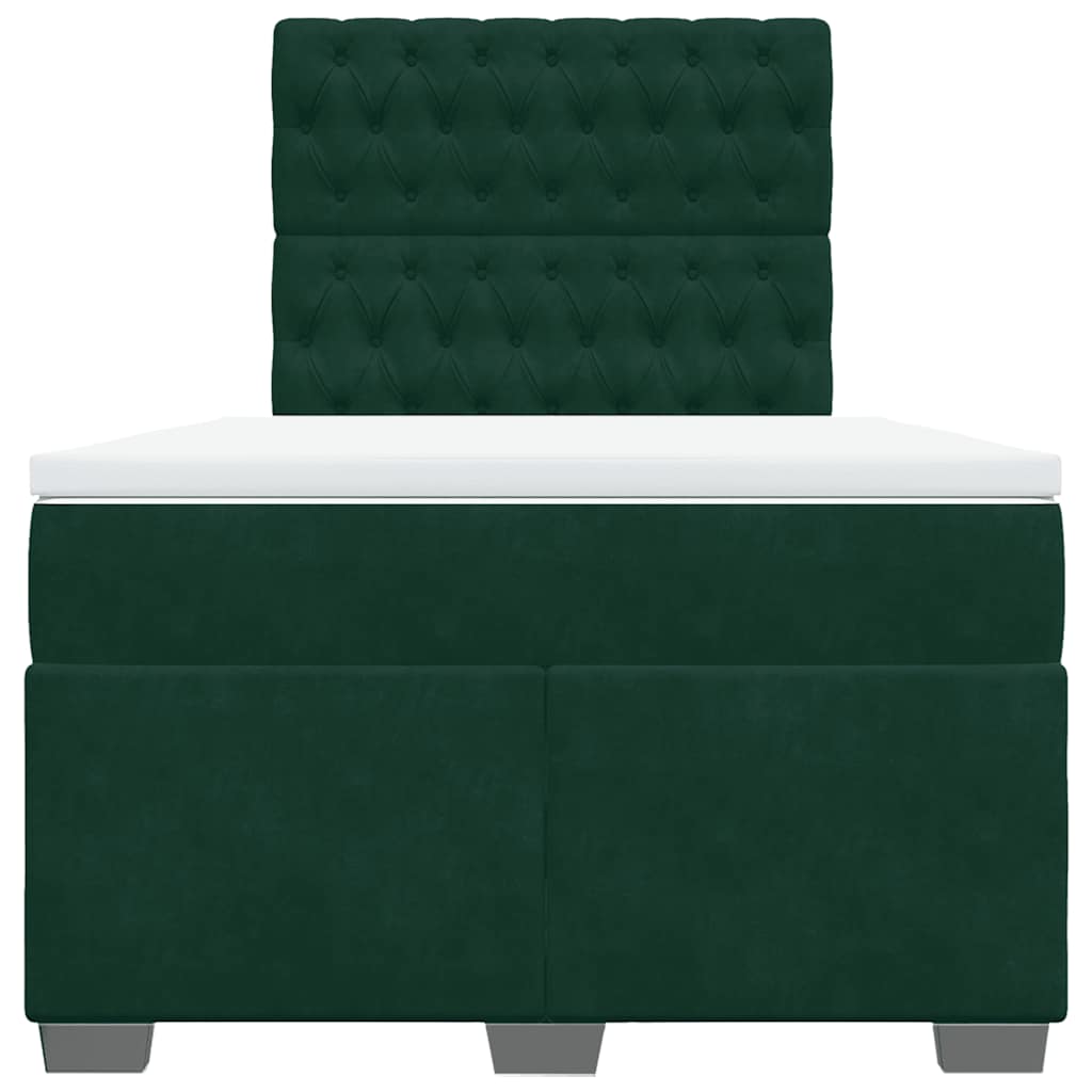 Cama boxspring com colchão 120x190 cm veludo verde-escuro