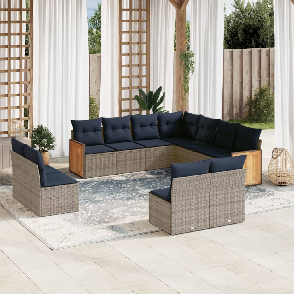 Conjunto de sofá de jardim com 11 peças e almofadas em rattan sintético cinza