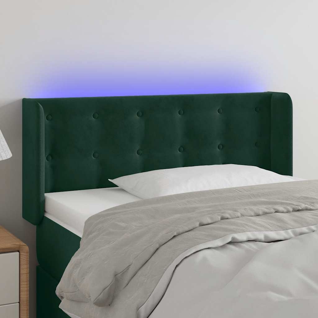Cabeceira cama c/ luzes LED veludo 103x16x78/88 cm verde-escuro