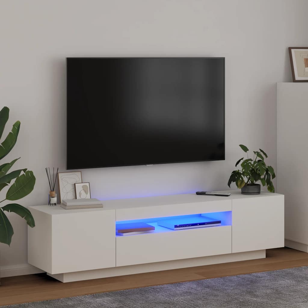 Móvel de TV com luzes LED 160x35x40 cm branco
