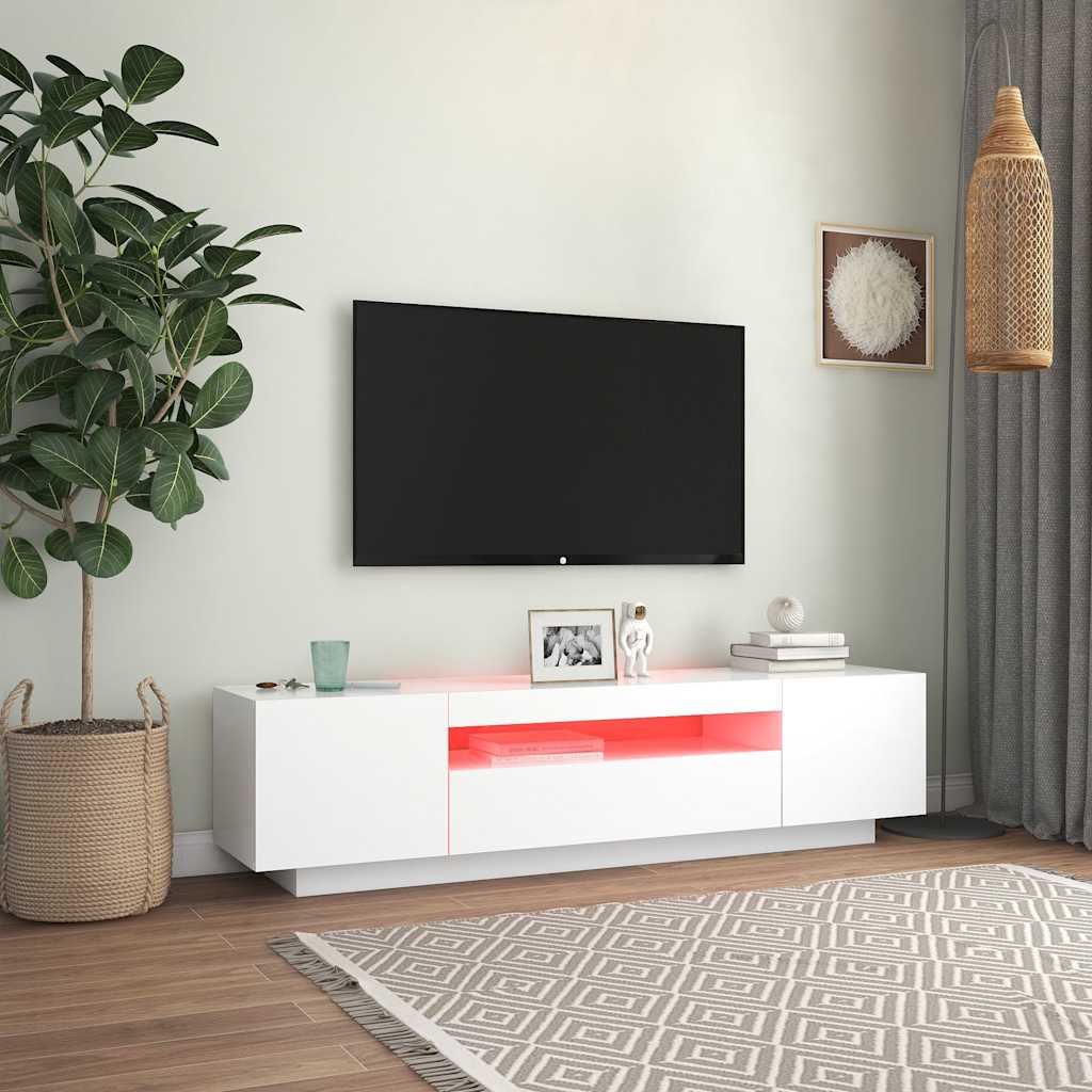 Móvel de TV com luzes LED 160x35x40 cm branco