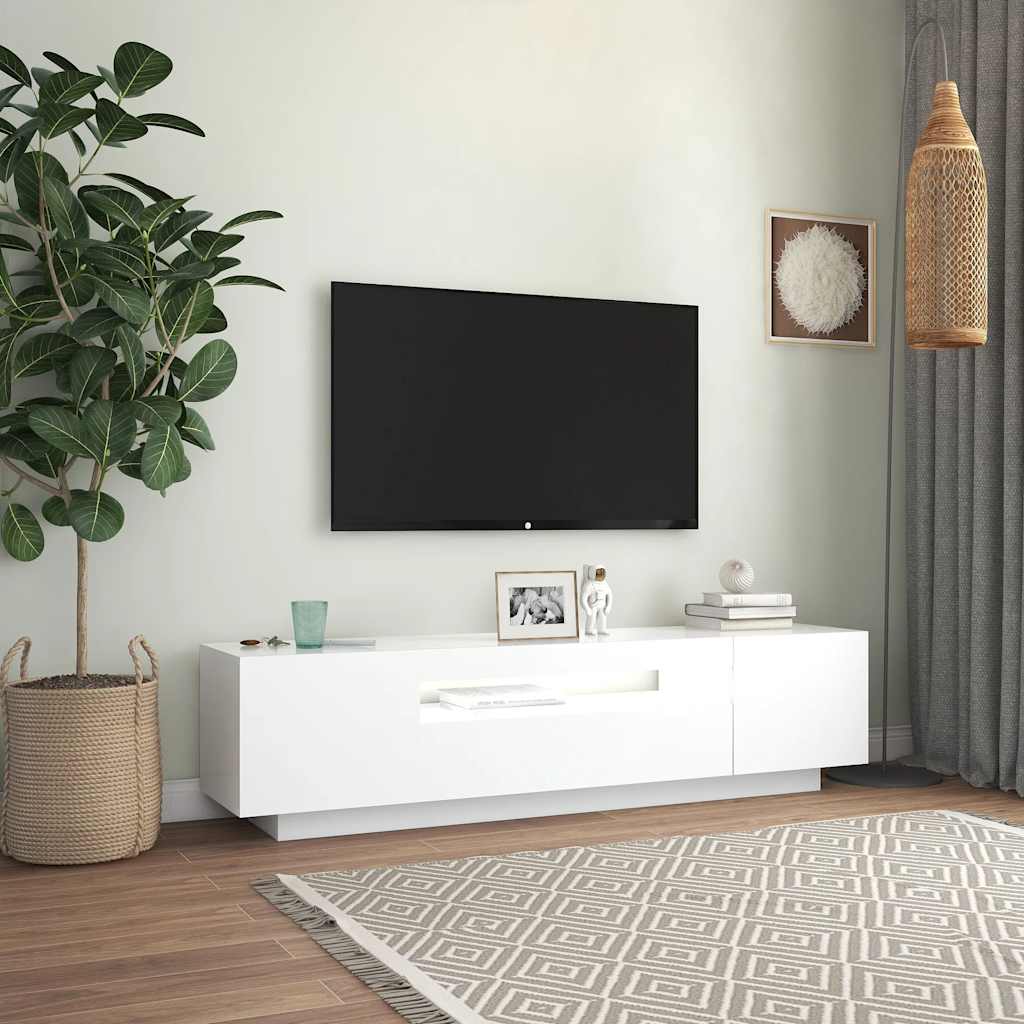 Móvel de TV com luzes LED 160x35x40 cm branco