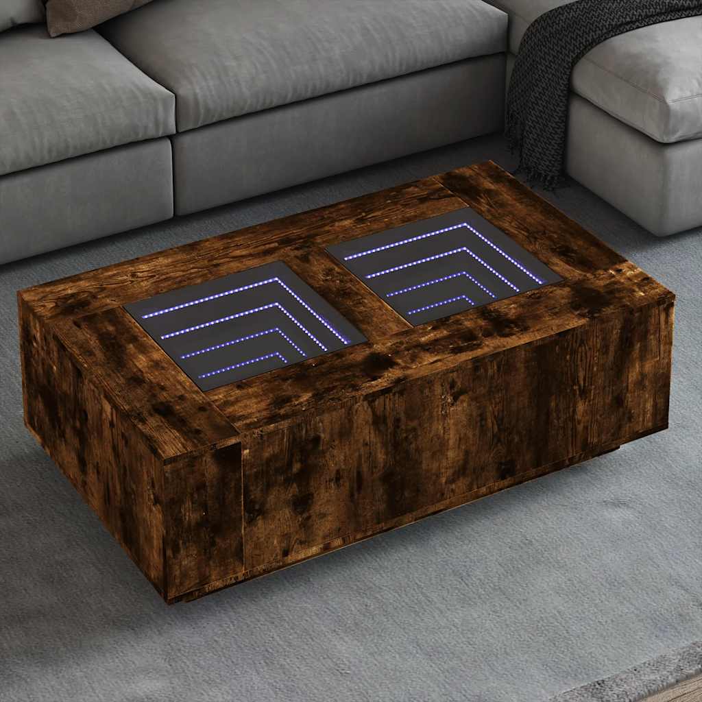 Mesa de centro luzes LED infinity 116x69x40 cm carvalho fumado