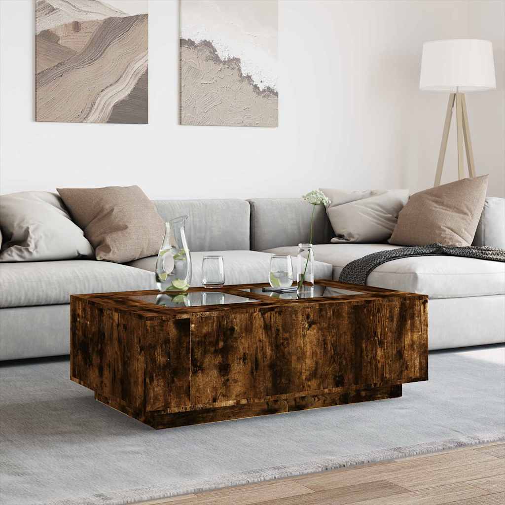 Mesa de centro luzes LED infinity 116x69x40 cm carvalho fumado