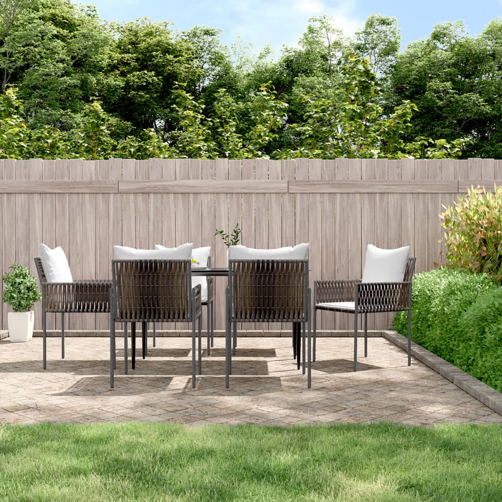 Cadeiras jardim c/ almofadões 6pcs 54x61x83 cm vime PE castanho