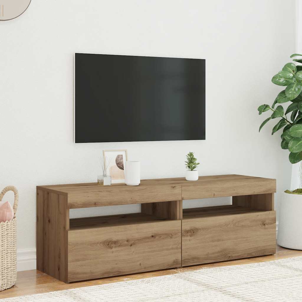 Móvel TV c/ luzes LED 2pcs derivados madeira carvalho artisiano