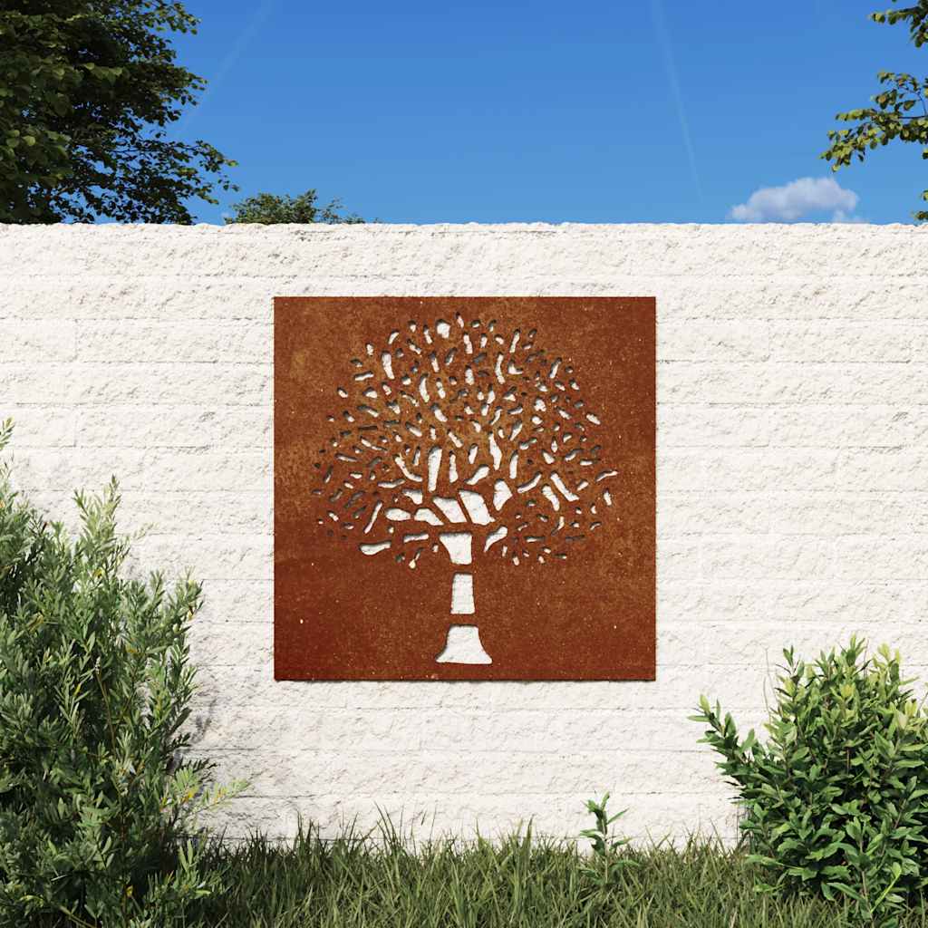 Decoração p/ muro de jardim 55x55 cm aço corten design árvore