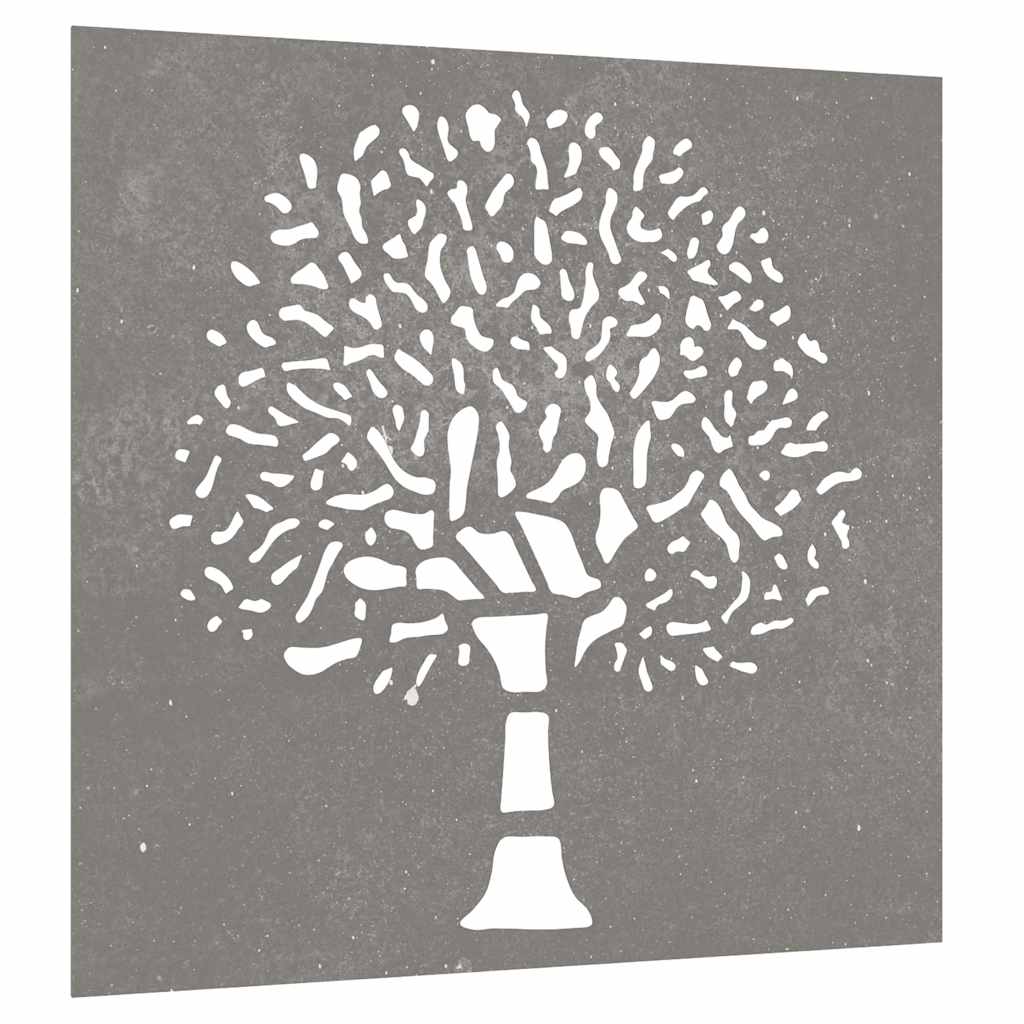 Decoração p/ muro de jardim 55x55 cm aço corten design árvore