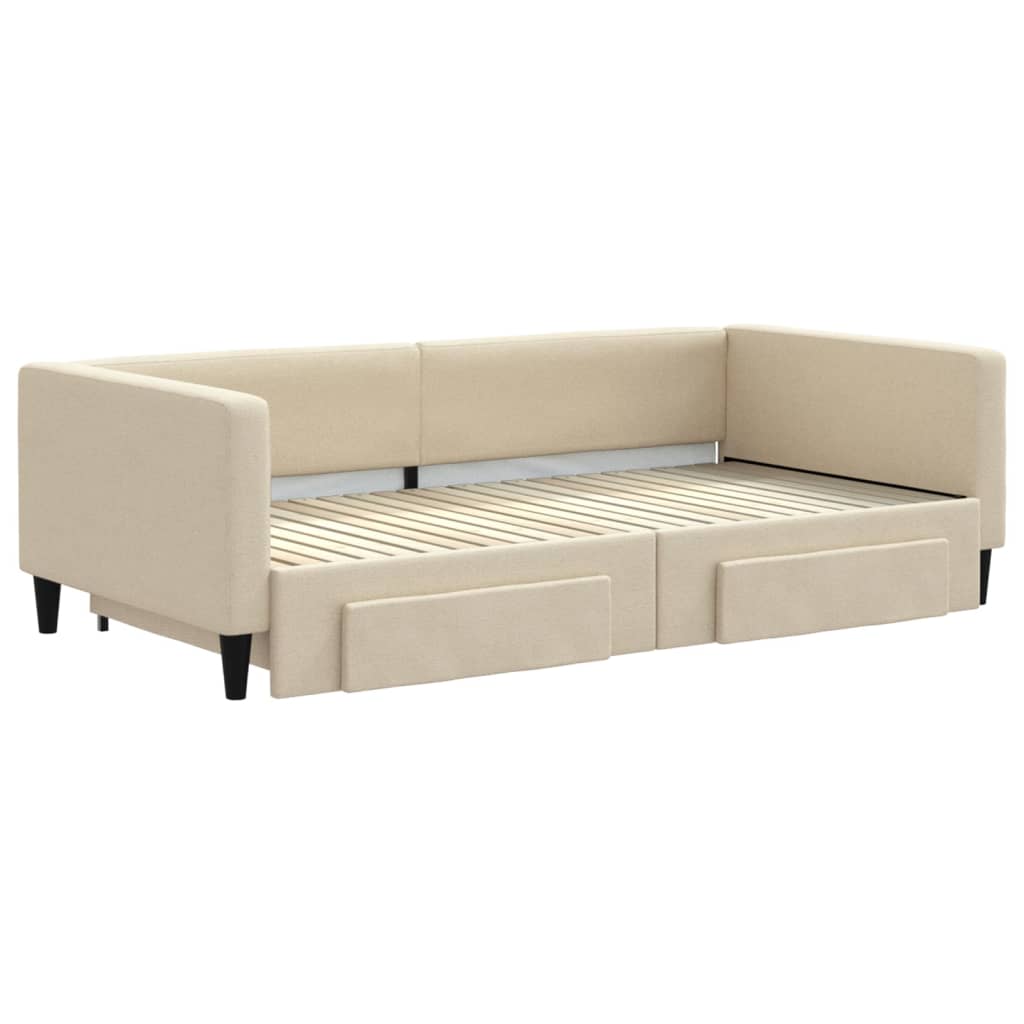 Sofá-cama com gavetão e gavetas 100x200 cm tecido cor creme