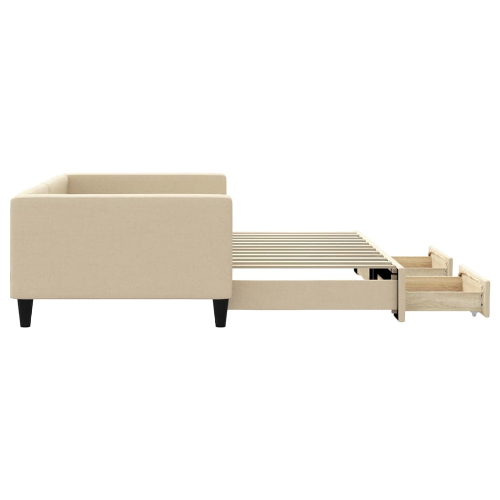 Sofá-cama com gavetão e gavetas 100x200 cm tecido cor creme
