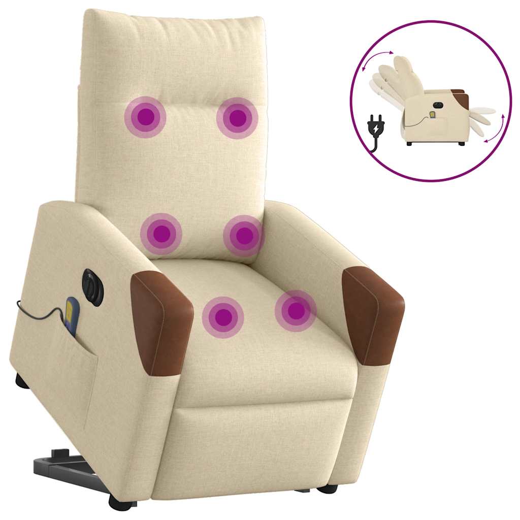 Poltrona elétrica elevatória massagens tecido creme