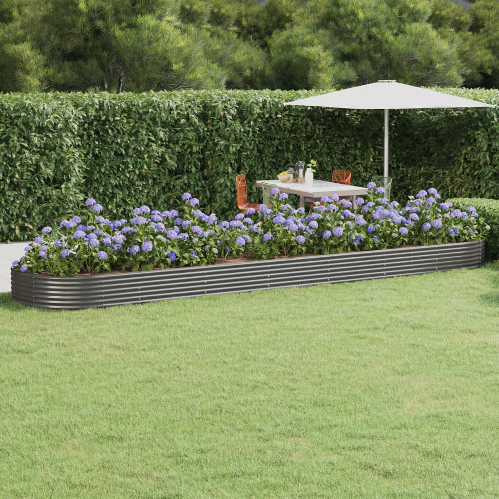 Canteiro elevado jardim 600x140x36 aço galvanizado cinzento