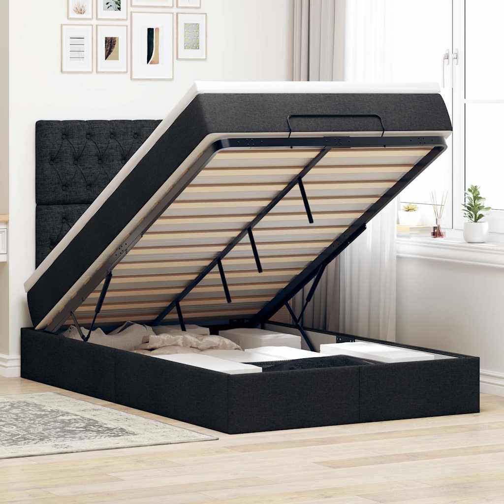 Moldura de cama síriaxl otomana com colchão preto tecido