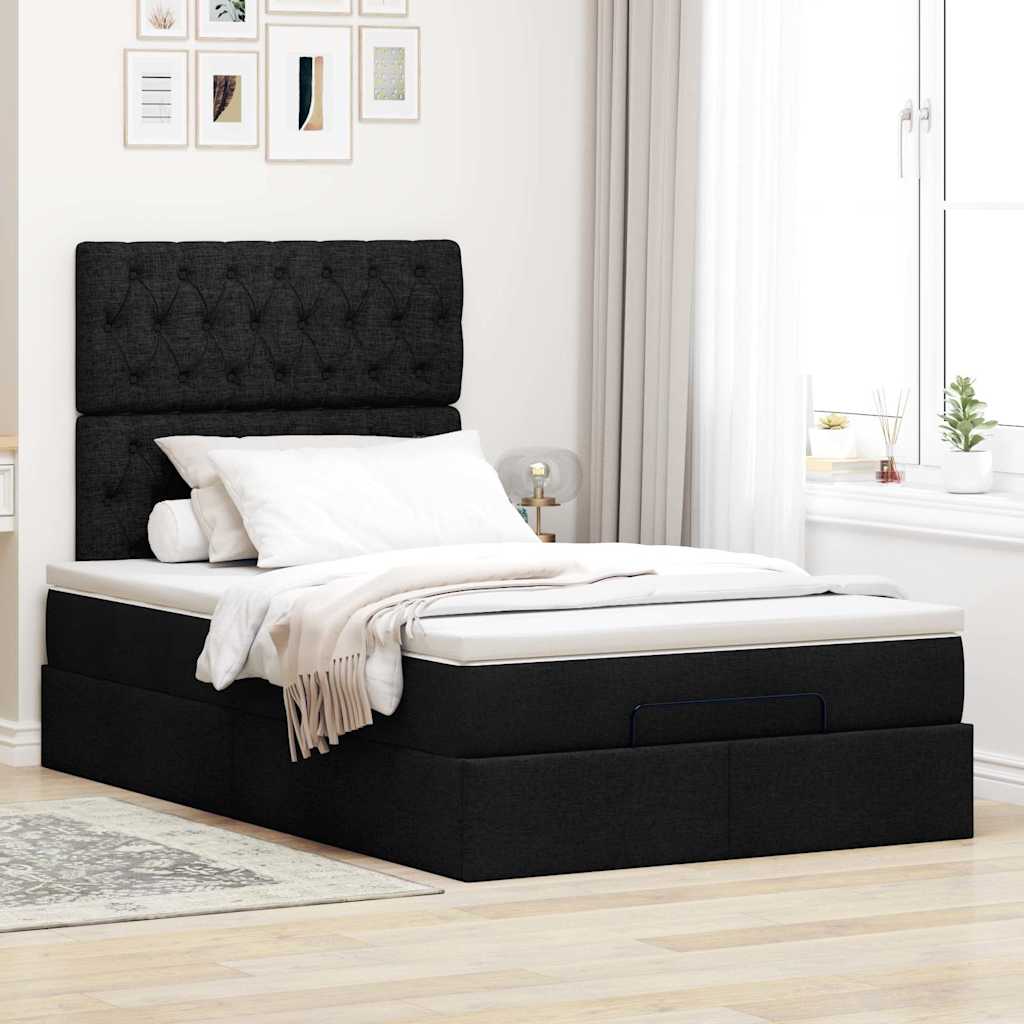 Moldura de cama síriaxl otomana com colchão preto tecido