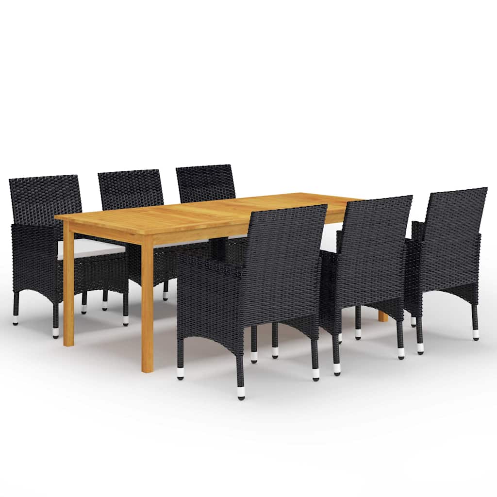 7 Pcs conjunto de jantar para jardim preto