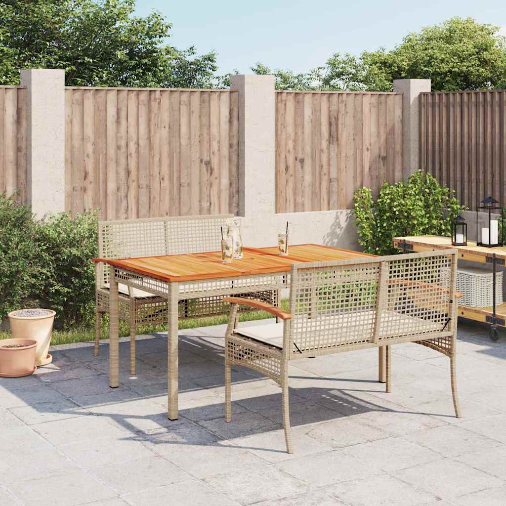 3 Pcs conjunto de jantar p/ jardim com almofadões vime PE bege