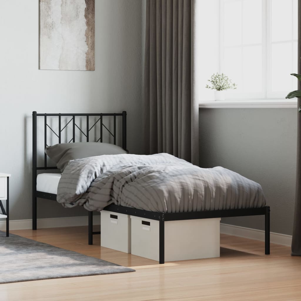 Estrutura de cama metal s/ colchão c/ cabeceira 75x190 cm preto