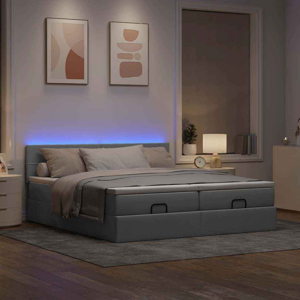 Estrutura de cama otomana com colchões tecido cinzento claro