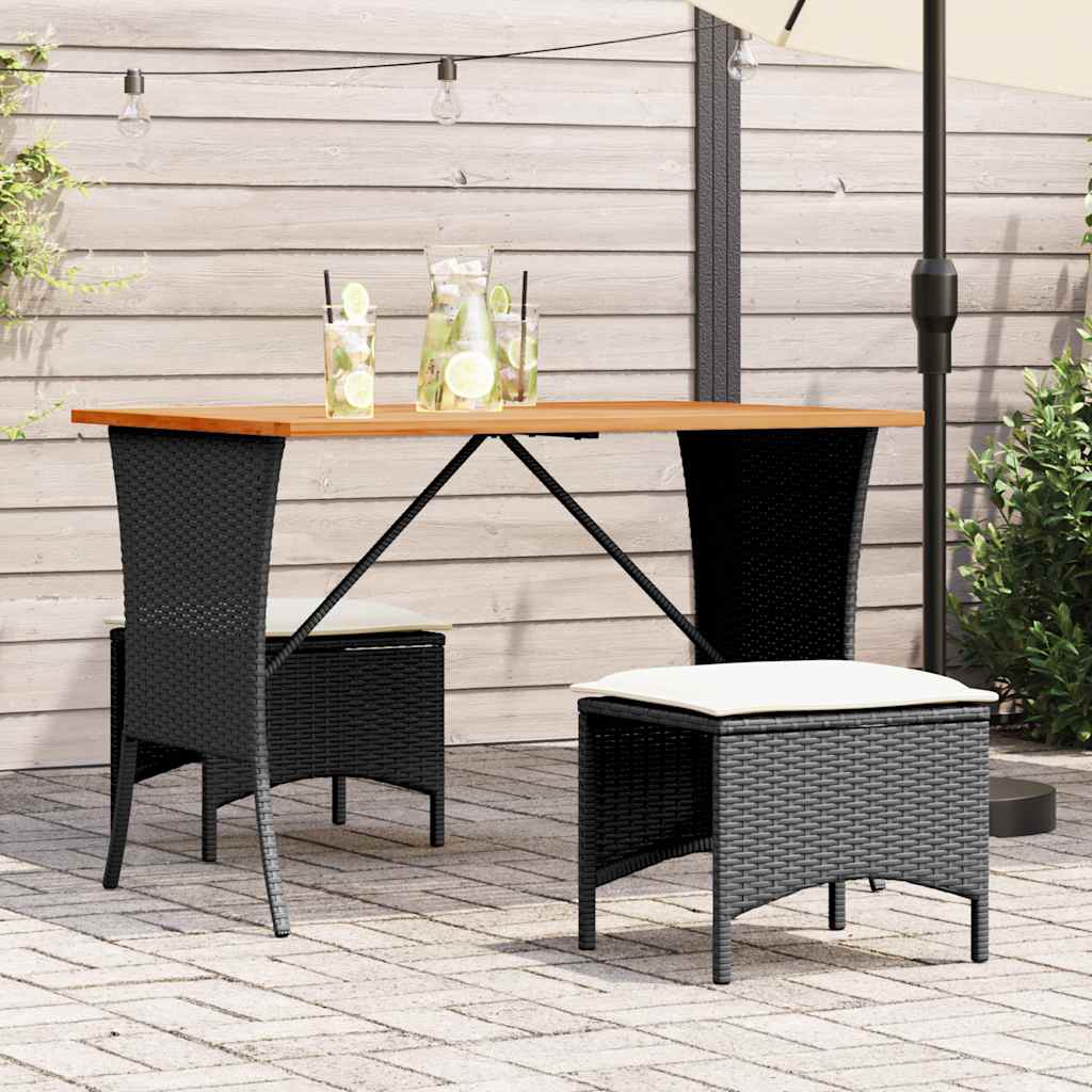 3 Pcs conjunto de jantar p/ jardim c/ almofadões vime PE preto