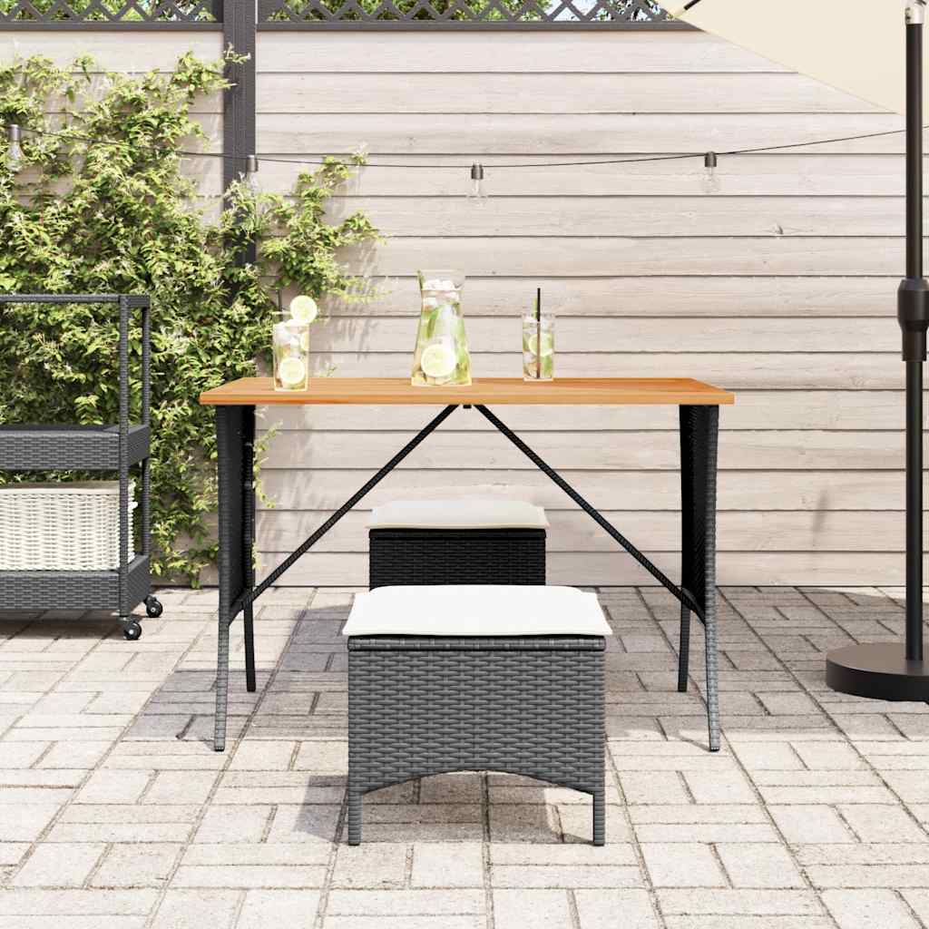 3 Pcs conjunto de jantar p/ jardim c/ almofadões vime PE preto