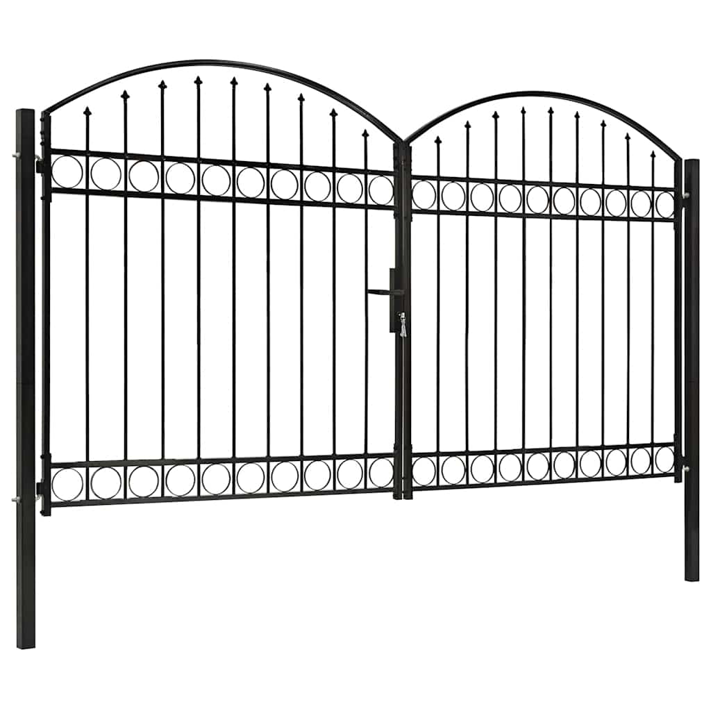 Portão de cerca assen porta dupla com topo arqueado em aço 300x200 cm
