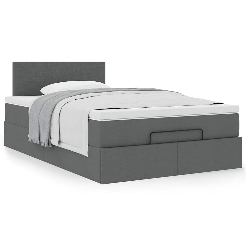 Cama otomana com colchão 120x200 cm tecido cinzento escuro
