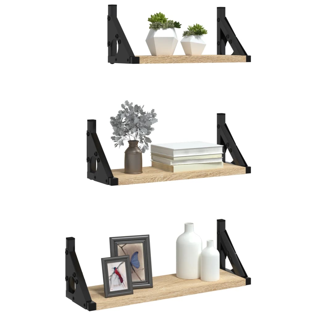 3 Pcs prateleiras parede derivados de madeira carvalho sonoma