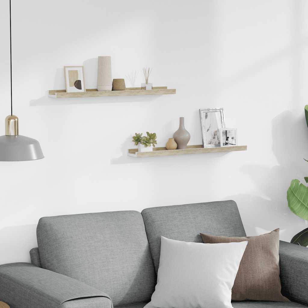 Prateleiras de parede 2 pcs 60x9x3 cm branco e carvalho sonoma