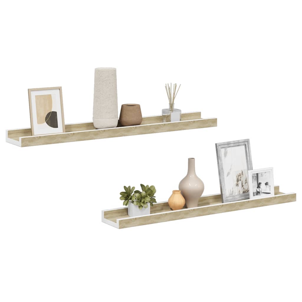 Prateleiras de parede 2 pcs 60x9x3 cm branco e carvalho sonoma