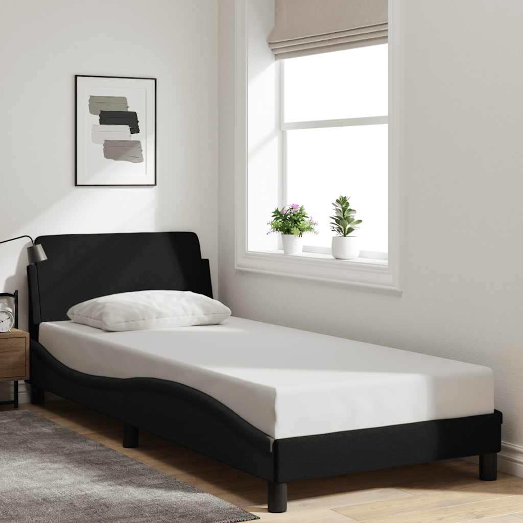 Estrutura de cama com cabeceira dover tecido 90x200 cm preto
