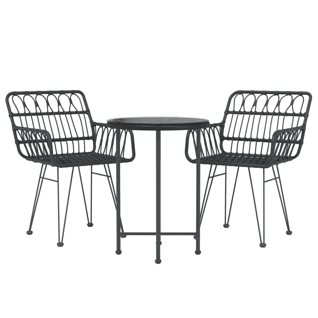 3 Pcs conjunto de jantar para jardim vime PE preto