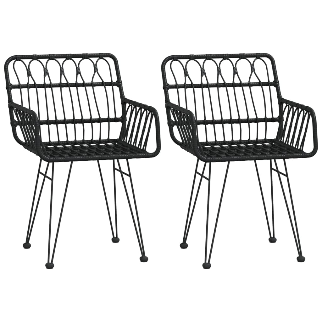 3 Pcs conjunto de jantar para jardim vime PE preto