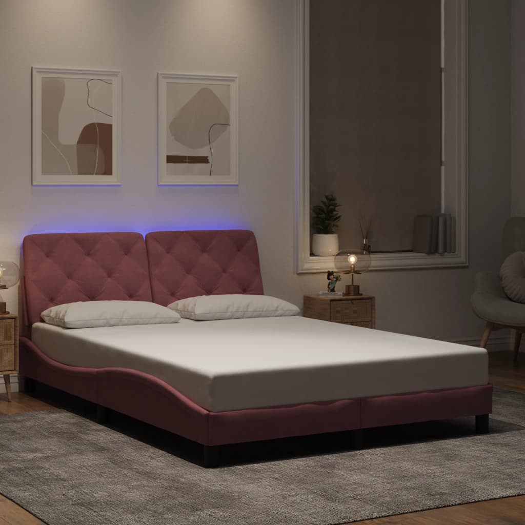 Estrutura de cama com LED sem colchão 140x200 cm veludo rosa