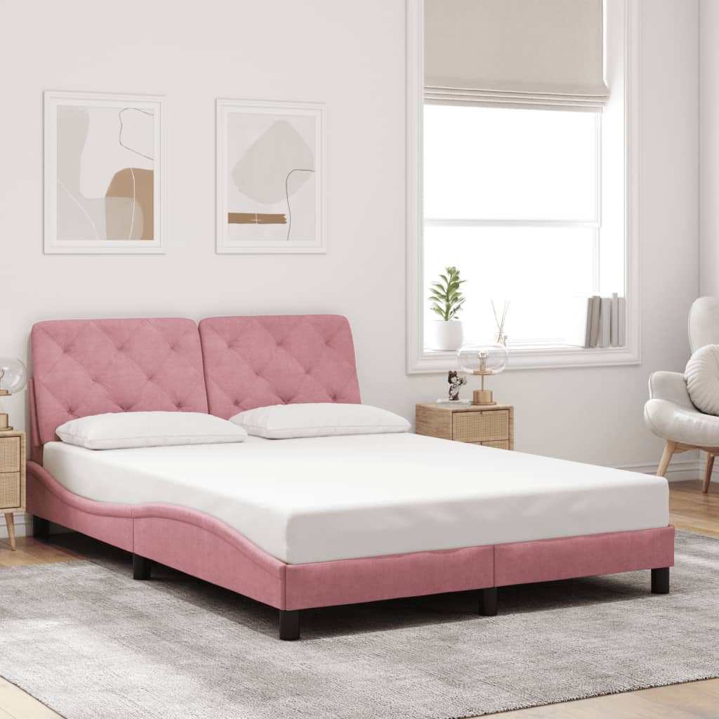 Estrutura de cama com LED sem colchão 140x200 cm veludo rosa