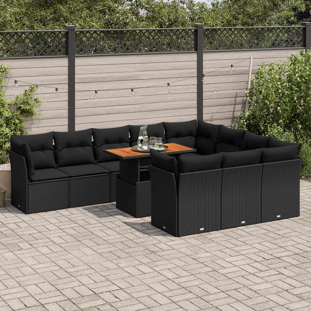 11 Pcs conjunto sofás de jardim c/ almofadões vime PE preto