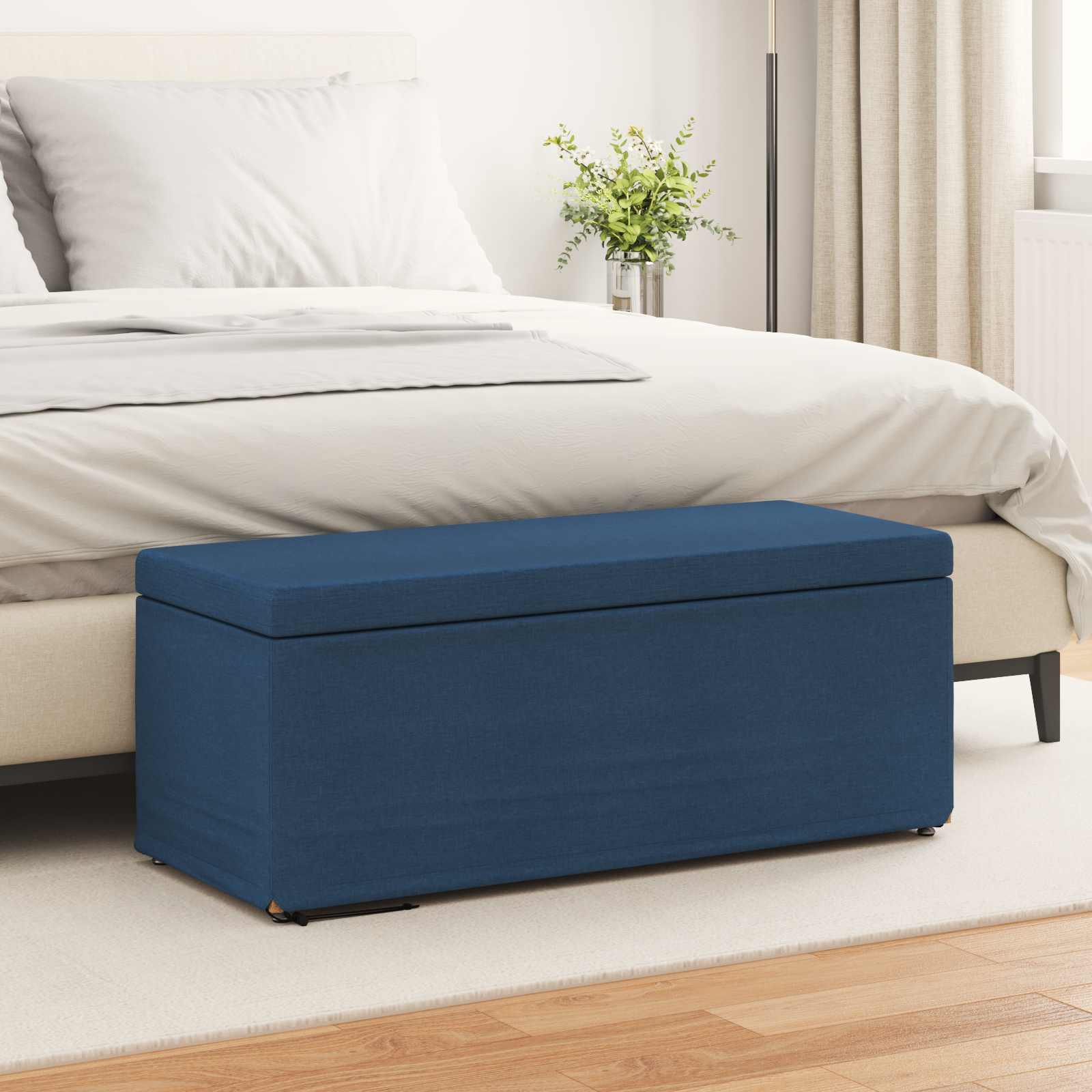 Banqueta azul 101 x 41 x 40 cm tecido e madeira engenharia