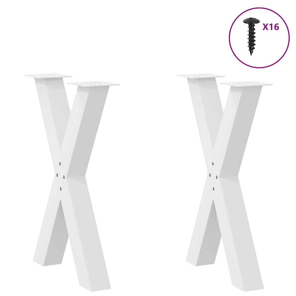 Pés para mesa de jantar em formato de x, 2 peças, branco, 50x(72-73) cm, aço
