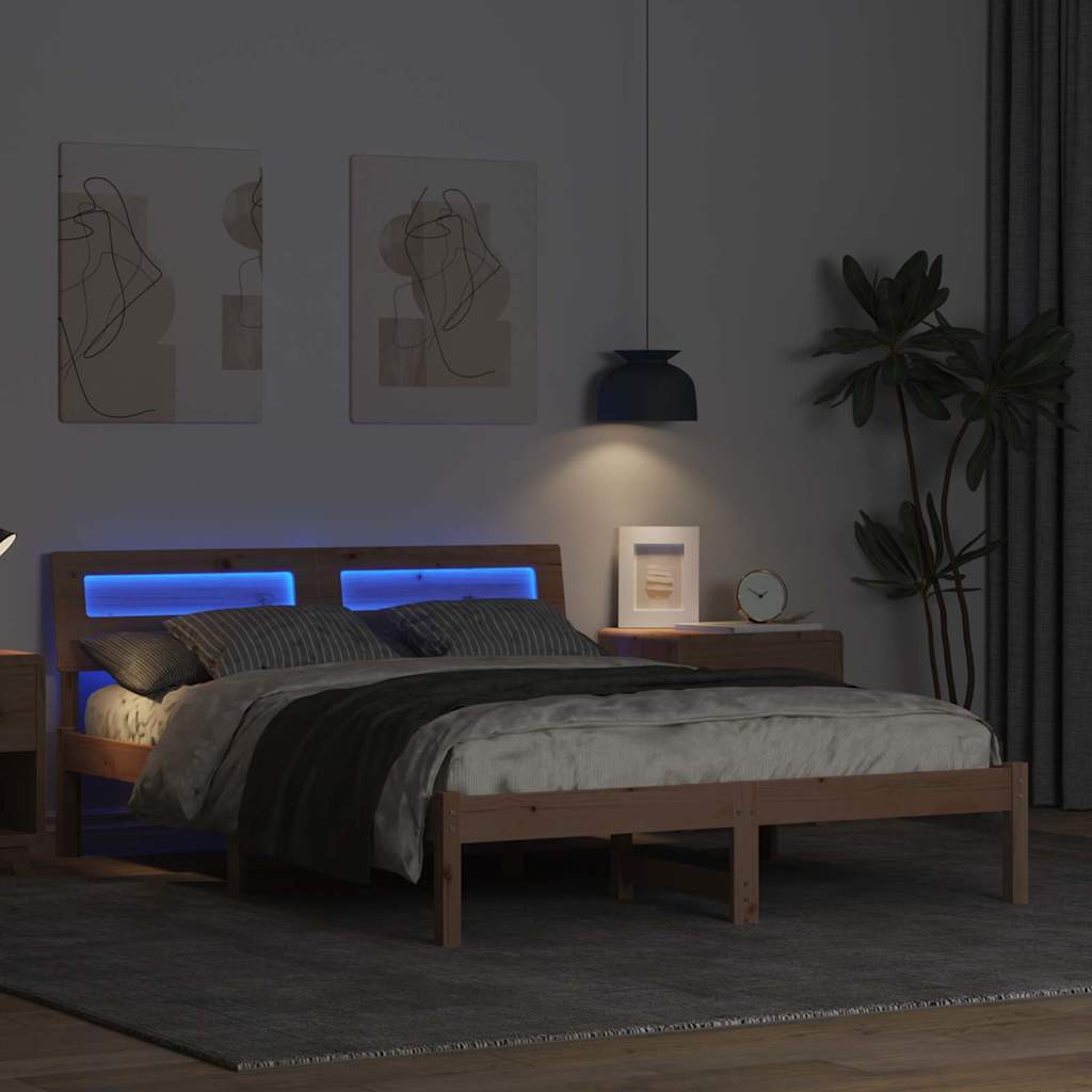 Estrutura da cama com cabeceira castanho 135 x 190 cm