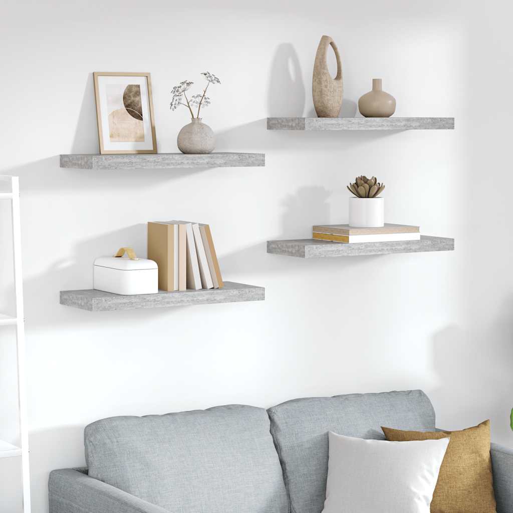 Prateleiras de parede 4 pcs 60x23,5x3,8cm MDF cinzento-cimento