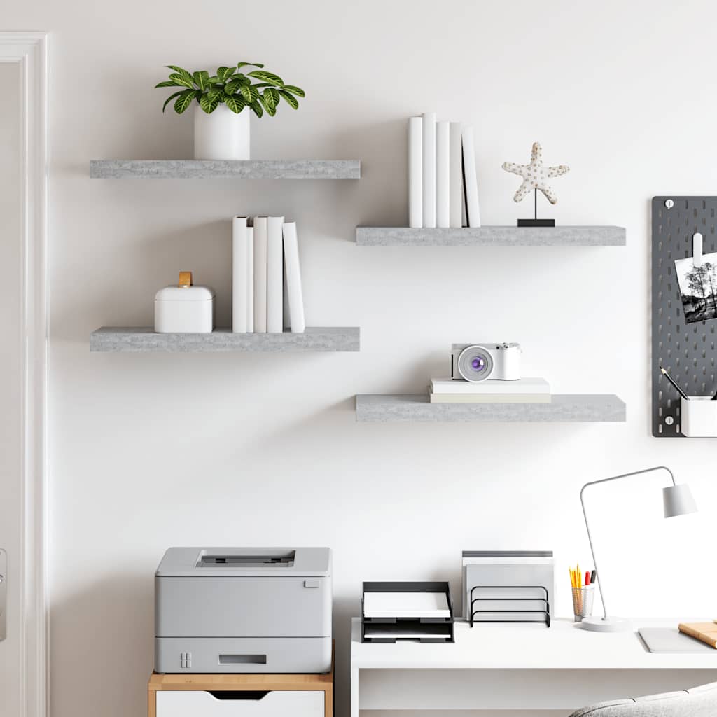 Prateleiras de parede 4 pcs 60x23,5x3,8cm MDF cinzento-cimento