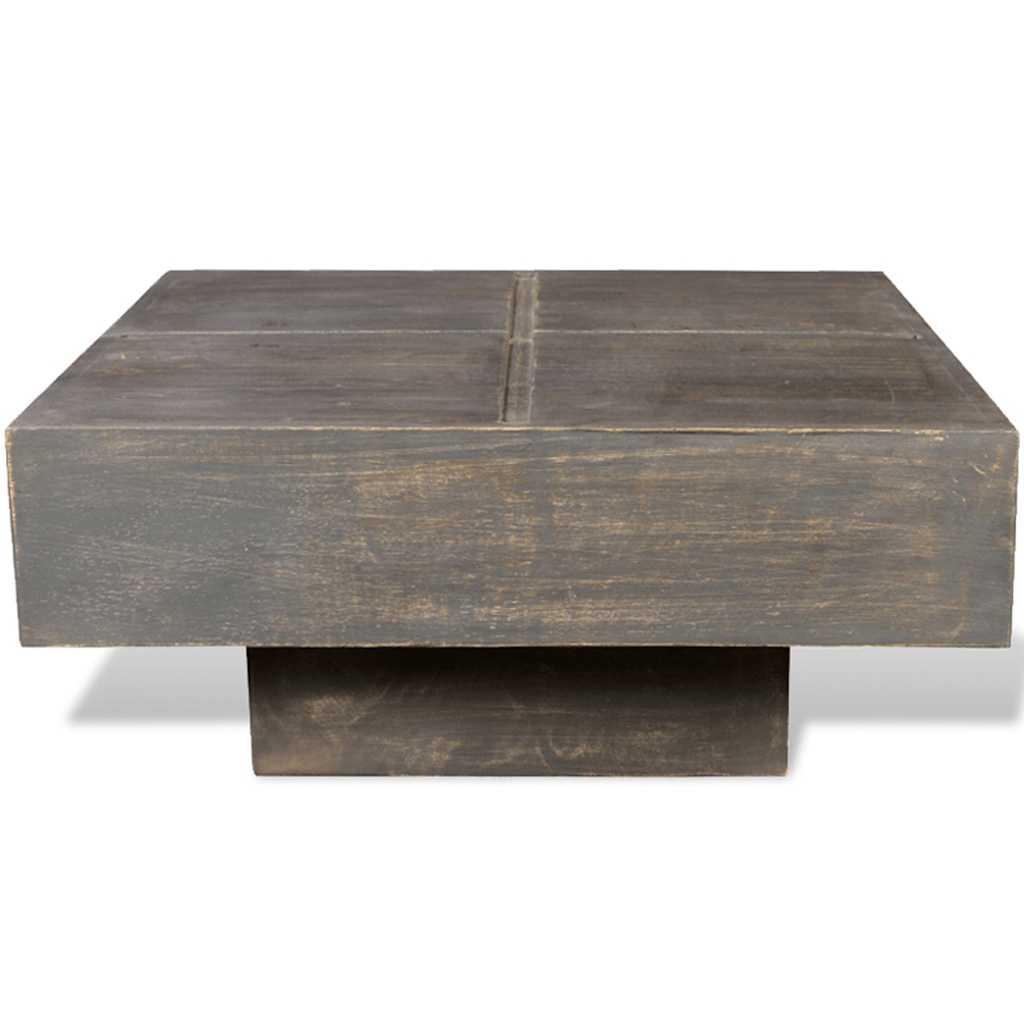 Mesa de centro quadrada em madeira de mangueira castanho escuro