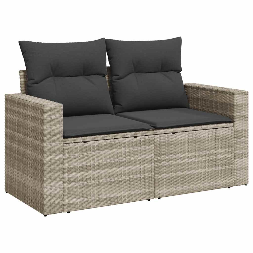 8 Pcs conj. sofás jardim c/ almofadões vime PE cinzento-claro
