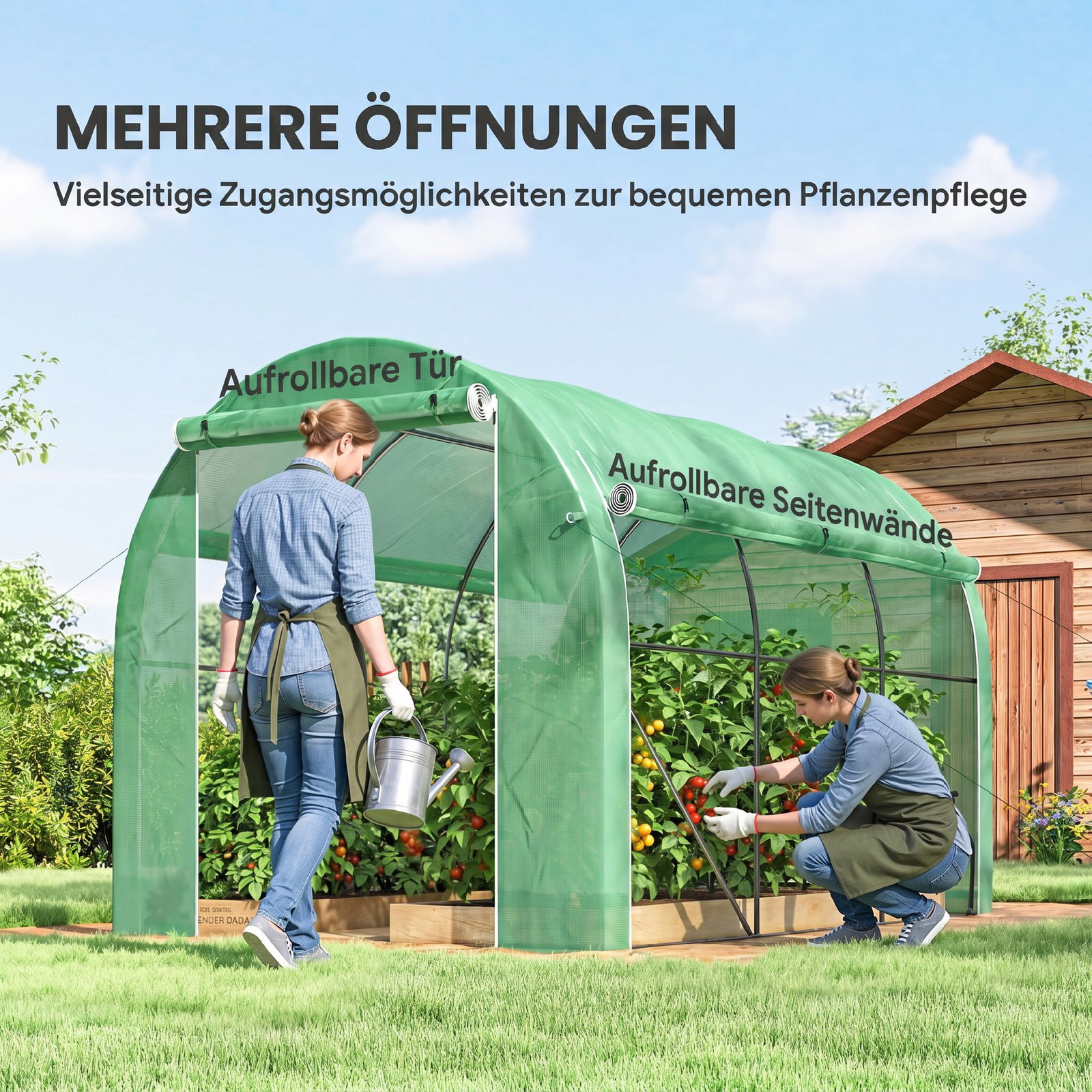 Estufa tipo túnel 296x196x200 cm estufa de jardim com 3 portas e 6 janelas enroláveis teto curvo para cultivo verde