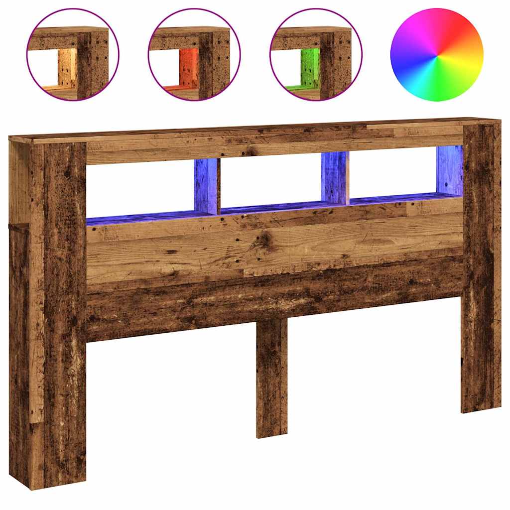 Cabeceira c/ leds 180x18,5x103,5cm deriv. madeira madeira velha